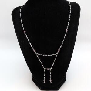 Amerigo 925 Sterling Silver Necklace Pink and Gray Beaded Drop Chain 18.5in